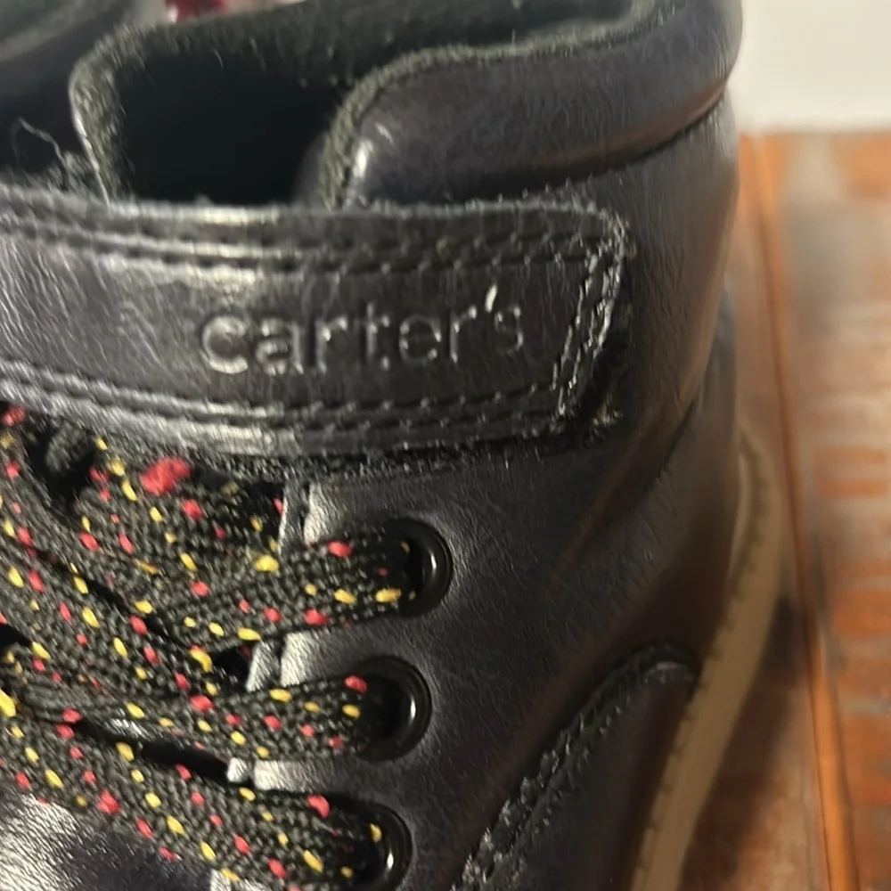 Boys Toddler Black Leather Boots with Multicolor Laces
